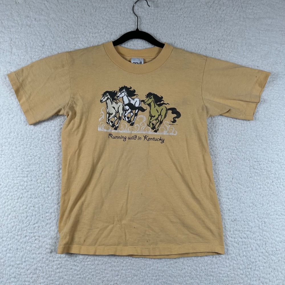 Vtg 90s Anvil Horse Girl Graphic Tee Youth Running Wild Kentucky L Single Stitch